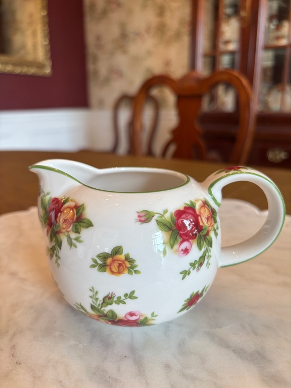 Royal Albert White Creamer with Pink and Yellow Rose Floral Pattern